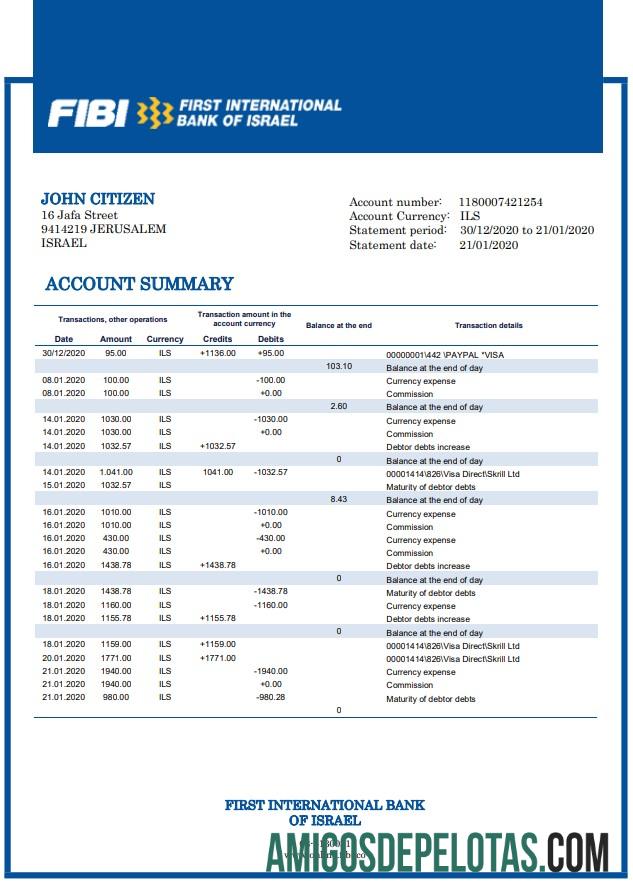 Exemplo do Primeiro Banco Internacional de Israel de Israel